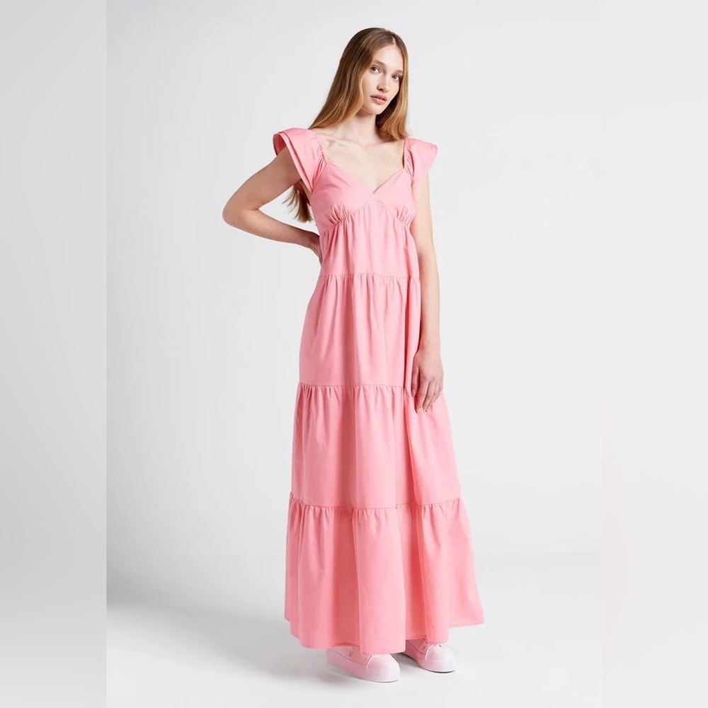 ModCloth Notes Of Grace Sweetheart Neckline Cap Sleeve Tiered Pink Maxi Dress XL - Picture 8 of 16